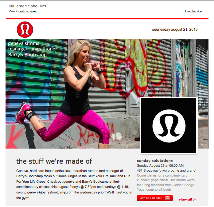 Lululemon product notifcation